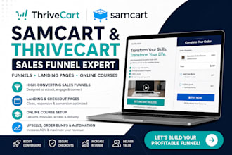 create samcart thrivecart sales funnel, samcart landing page and online course