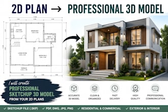 create a professional sketchup 3d model from your 2d plans