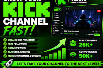do organic kick promotion, kick channel promotion to gain followers and viewers