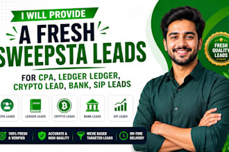 provide a fresh sweepsta leads for CPA,ledger ledger,crypto lead,bank,sip leads