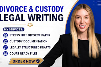 write divorce and child custody legal documents, agreements, and filings