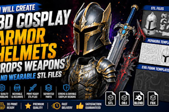 3d cosplay armor helmet, cosplay props weapons and wearable stl files