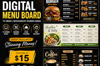 design digital menu board, TV menu and restaurant screen menu