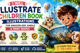 illustrate children book illustrations for amazon KDP, kindle and print books