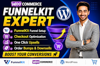 design woocommerce funnelkit sales funnel, checkout page and one click upsells