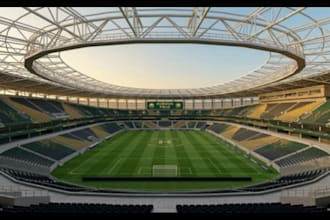 design 3d stadium, sports complex, or gaming arena with realistic rendering