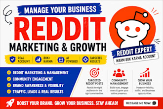 manage your business reddit marketing, warm 90k karma ai x ad, kindergarten SEO