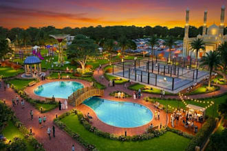 render 3d community park, cgi sport court,picnic area, recreational space design