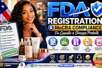 provide fda mocra compliance, product listing, review fda, and us agent