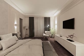 design a modern bedroom interior with realistic 3d renders