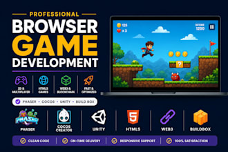 develop browser games in phaser, unity, cocos, buildbox and ludo