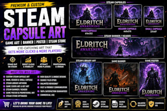 create steam capsule art, game art, game banner, game poster, steam artwork