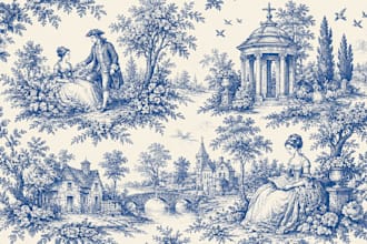 create vintage french toile de jouy illustration patterns for textiles