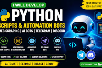 devlop python script, automated bot, web scraping and ai telegram discord bot