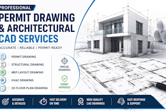 do permit drawing, mep, hvac, plumbing and electrical plans 2d floor plan