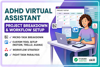 be your adhd virtual assistant to break down projects and setup workflows