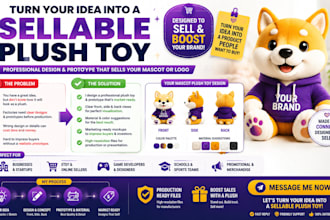 create a plush toy design and prototype to sell your mascot or logo