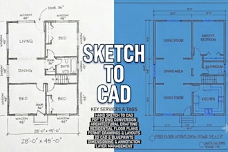 convert hand sketch, image or blueprint to autocad dwg