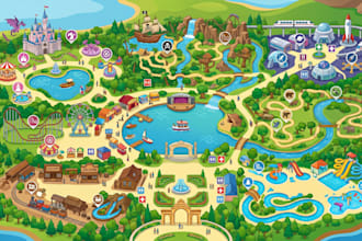 zoo park map, tourist map, illustrated map, attraction map, guide map, rv park