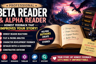 beta read, alpha read, and review your fantasy, romance, thriller, sci fi novel