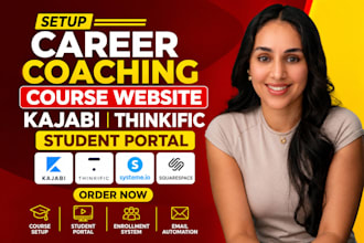 setup career coaching online course website kajabi  expert, thinkific website