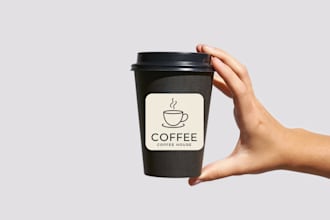design a minimalist paper coffee cup label for your cafe
