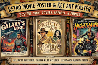 design vintage movie poster, retro poster, film poster, film art and key art