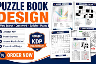 design puzzle book, word search, crossword, sudoku, maze book for amazon kdp