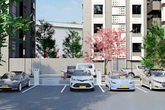 design realistic 3d ev charging station, fuel station and mobility hub designs