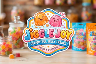 design a fun jelly logo for candy brand, dessert business and food packaging