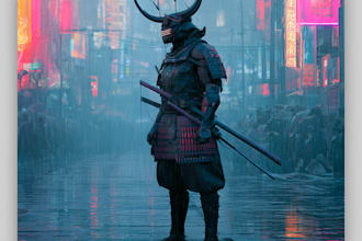 cyberpunk samurai street warrior