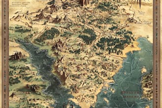 draw a detailed hand drawn fantasy map