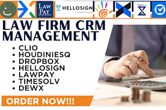 setup legal law firm clio houdiniesq dropbox hellosign lawpay timesolv dewx CRM