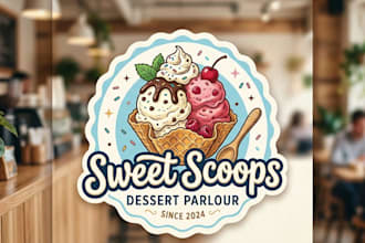 design a delicious ice cream logo for dessert shop, cafe and food brand