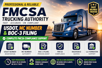handle your fmcsa compliance usdot mc number registration and boc3 filing