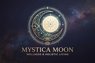 design a mystical moon logo for wellness, spiritual and modern brand identity