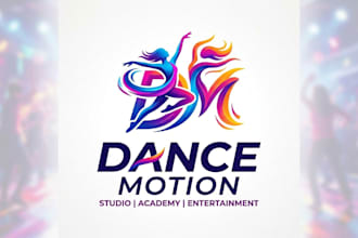 design a vibrant dance logo for dance studio, academy and entertainment brand