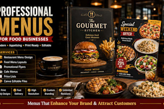 design an organized and easy to read restaurant menu food menu and digital menu