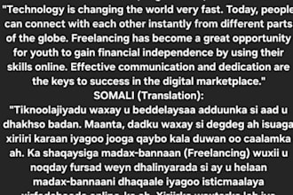 professionally translate english to somali and vice versa