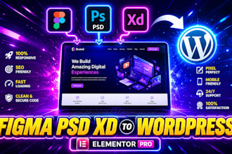 convert PSD, xd, or figma to wordpress with acf and elementor