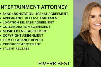 handle copyright issues, film clearances and music as entertainment lawyer in US