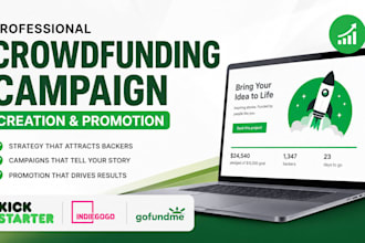 create and promote kickstarter crowdfunding campaign, indiegogo and gofundme