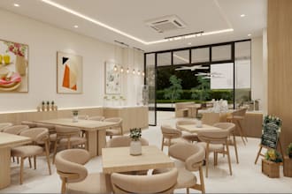 redesign modern cafe 3d rendering,restaurant layout,coffe shop furniture,2d plan