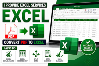 clean, format, merge, split excel data and convert pdf to excel file