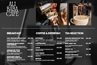 design a modern restaurant menu or cafe menu card