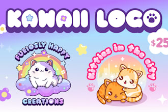 draw cute kawaii logo design for your business
