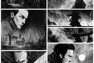 create noir comics and graphic novel illustrations