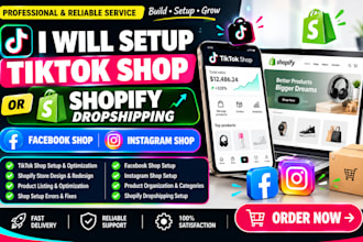 setup tiktok shop or shopify dropshipping, setup facebook and instagram shop