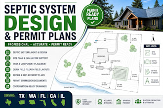 provide septic system design and permit plans for tx wa fl ca il
