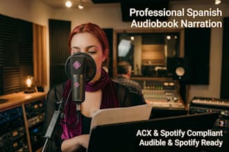 record a professional audiobook or voice over in spanish